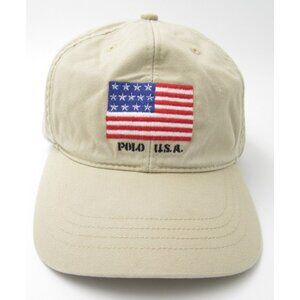 Vtg Polo Ralph Lauren USA Embroidered American Flag Adjustable Hat (C)